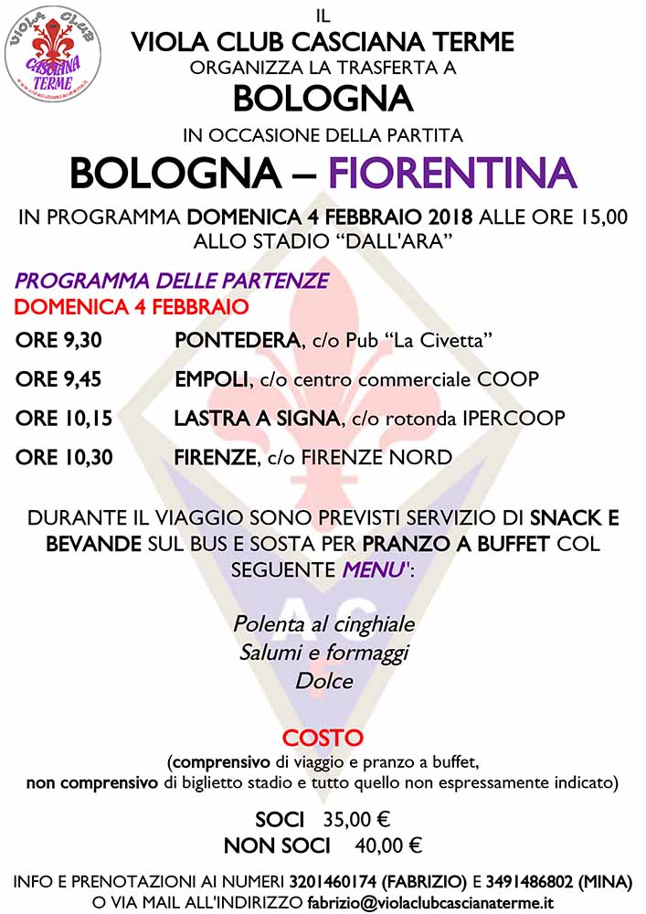 trasferta bologna 2018